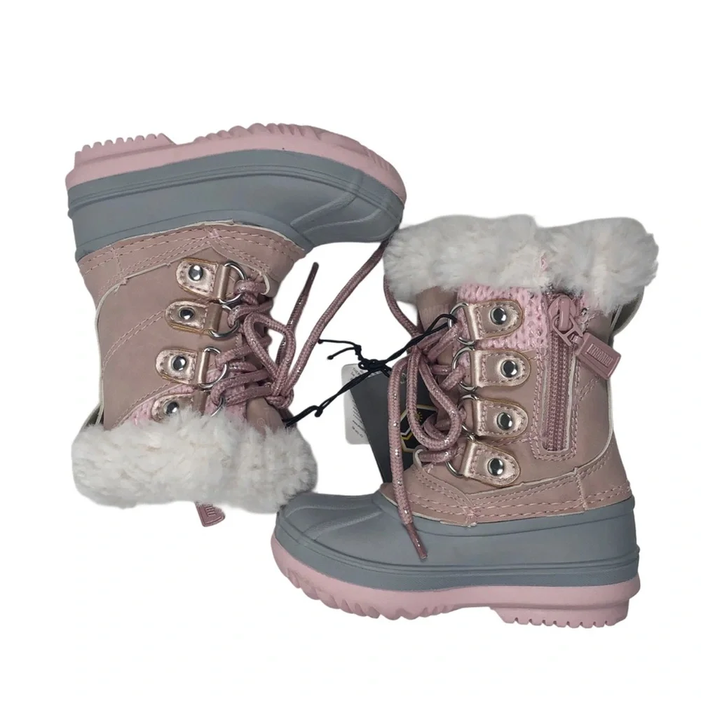 Khombu Pink/Gray Kids' Fur Trimmed Snow Boots Sz 5